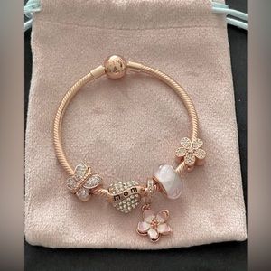 Linx Rose Gold Snake Chain Bracelet with Mom Themed Charms